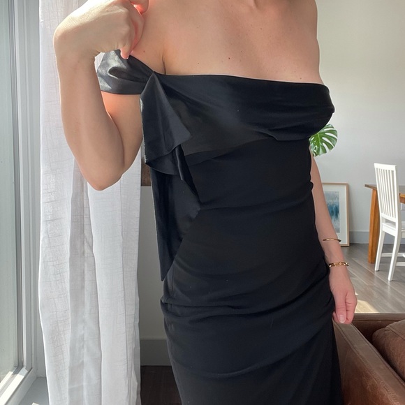 Vintage Dresses & Skirts - Deadstock Vintage Dress Black Off-Shoulder Slip S